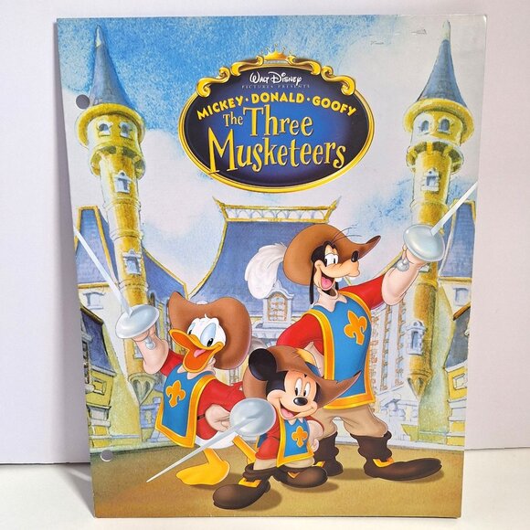 Disney Other - The Three Musketeers Pocket Folder Disney Mickey Donald Goofy 3 Hole Vintage